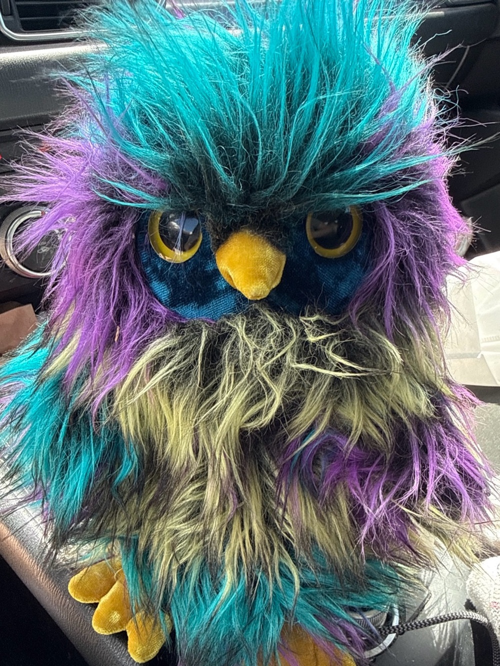 Plush Multicolor Fuzzy Owl Stuffed Animal - Teal, Purple, Yellow